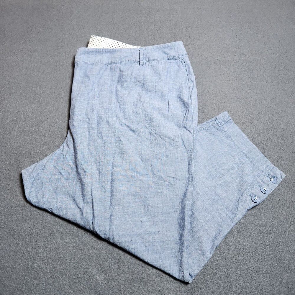 Talbots Crop Pants Women 24W Blue Chambray Elastic Waist Perfect